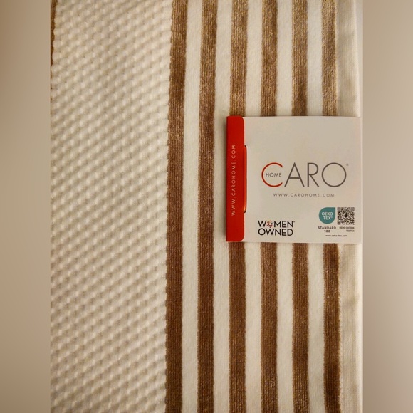 2pc CARO HOME 100% Cotton Stripe Bath Towels - Cream/Gold - Picture 5 of 5